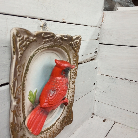 Vintage Porcelain Ceramic Cardinal Red Bird 3D Wall Hanging, Made in Japan MCM - Picture 3 of 12